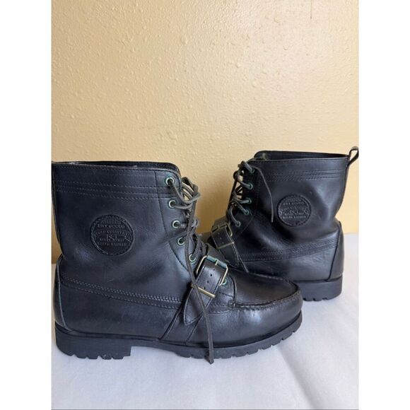 Polo Ralph Lauren Polo Country Black Leather Lace-Up Buckle Boots Mens Size 11 main image 6